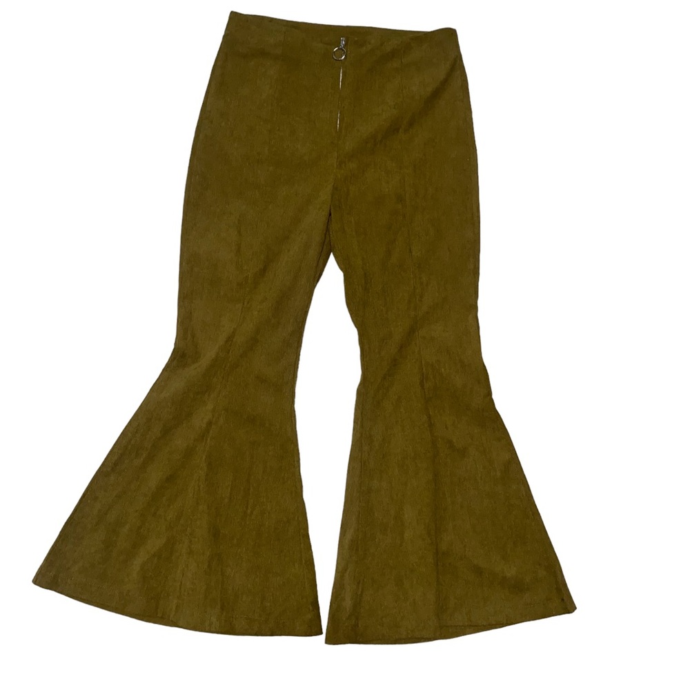 NWT Cider Olive Green Corduroy Flare Hippie Bell Bottom Pants Size Large
